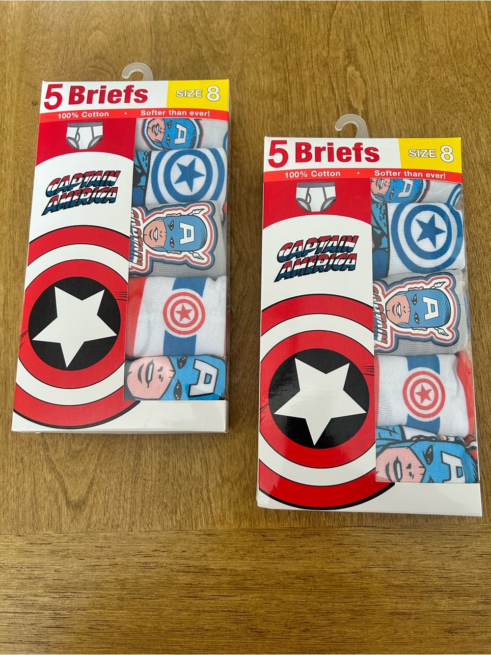 Captain America Cotton Briefs  
Size 8  
( 2 pkgs / 10pr total )